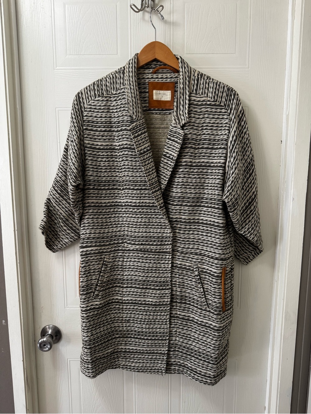 Billy Reid Black & White Striped Open-Front Coatigan - Picture 3 of 12